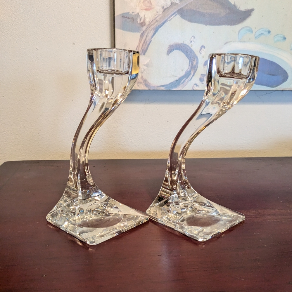 Modern Claus Josef Riedel Vintage Crystal 6” Tall Candle Holders Made In Austria